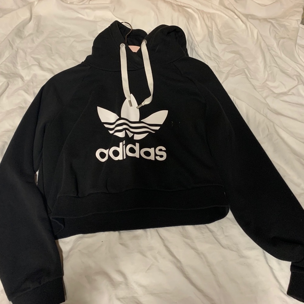 Black and white adidas cropped sweatshirt